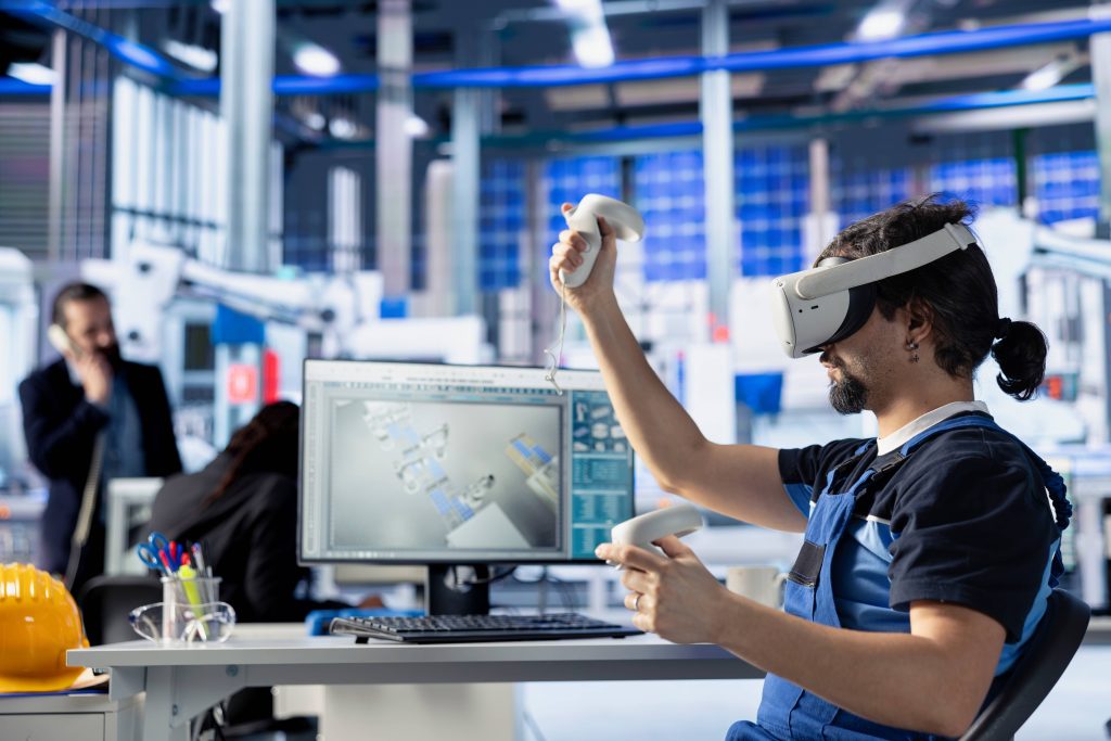 solar panels plant expert using vr headset optimize manufacturing workflow (1)